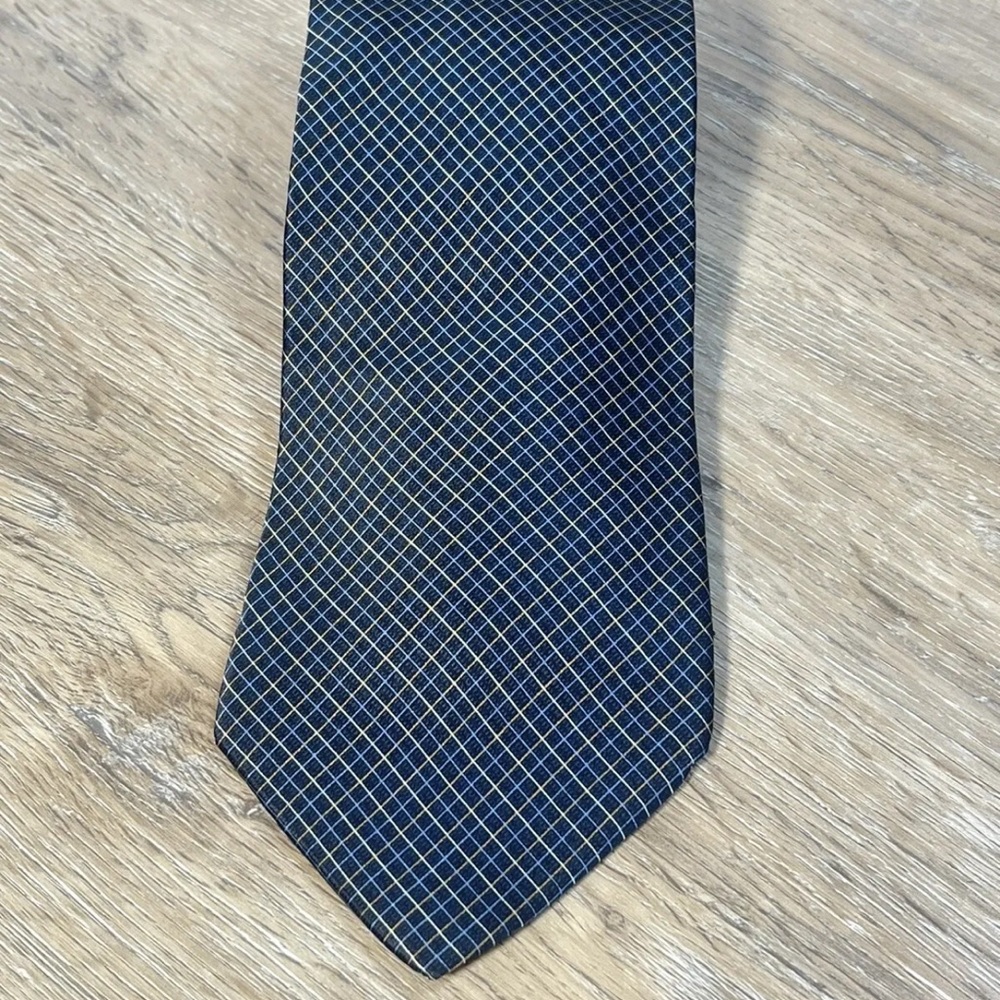 NAUTICA DESIGNER NECK TIE, Blue Yellow Geometric Grid Pattern Design